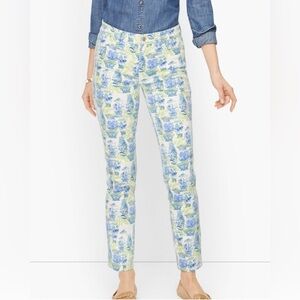 Talbots Slim Ankle Jeans Size 10 Blue White Green Watercolor Vases